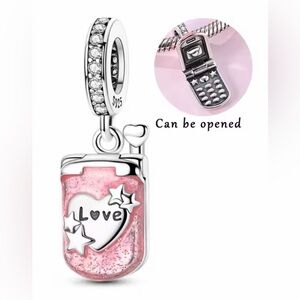 Silver and Pink Dangle Love Flip Phone Charm